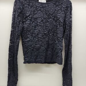 Hollister Navy Floral Lace Long-Sleeve Top